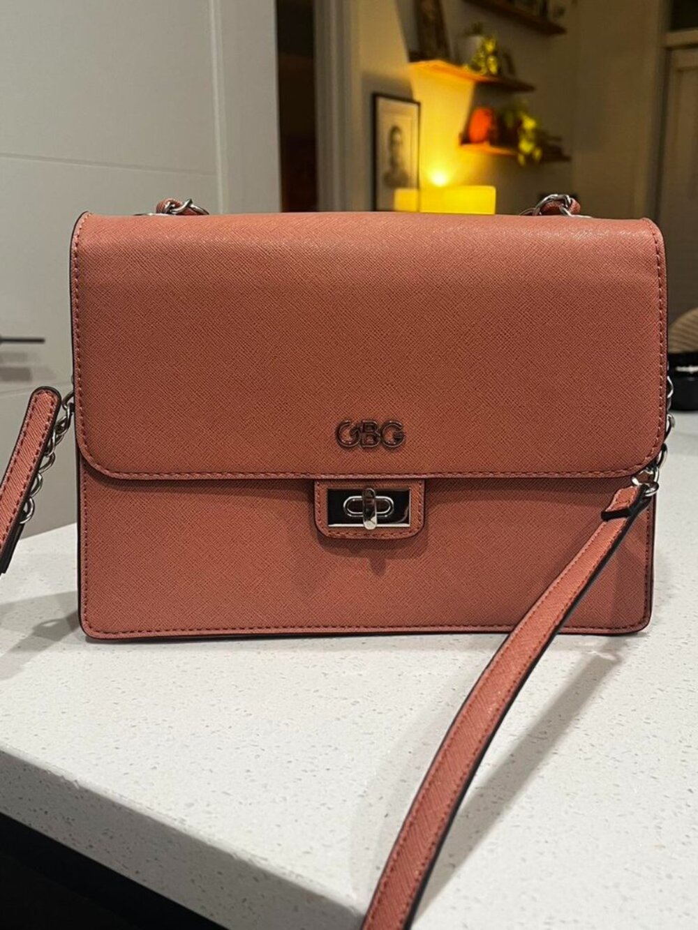 GBG Los Angeles dusty pink faux leather crossbody bag